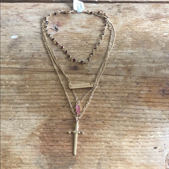 Free People gold layered lightening necklace NWOT - Picture 2 of 6